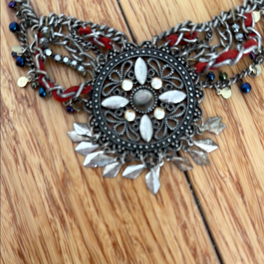 Silver and Red Statement Necklace